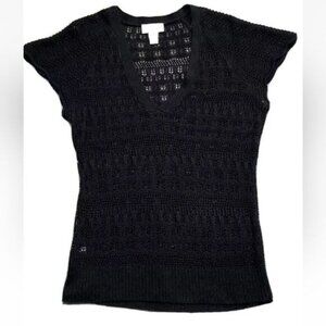 Ann Taylor Loft Petite MP Crochet V-Neck Tank Top – Black